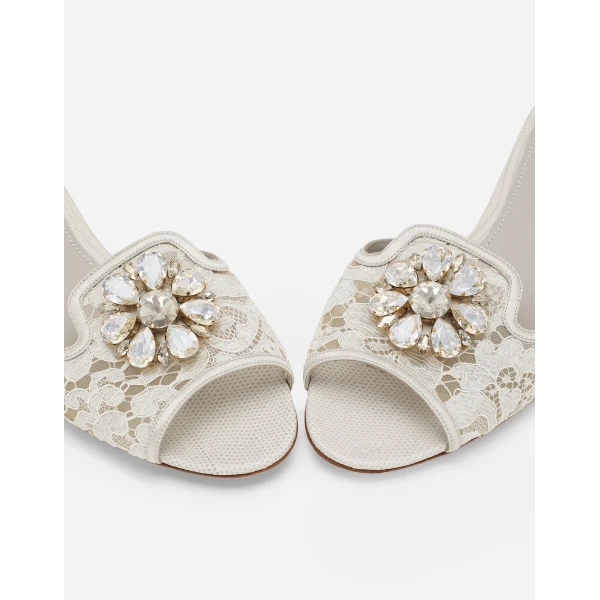 Grey Dolce & Gabbana Lace rainbow slides with brooch detailing, view 5 | Flip Flops & Slides