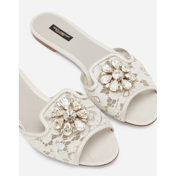 Grey Dolce & Gabbana Lace rainbow slides with brooch detailing, view 6 | Flip Flops & Slides