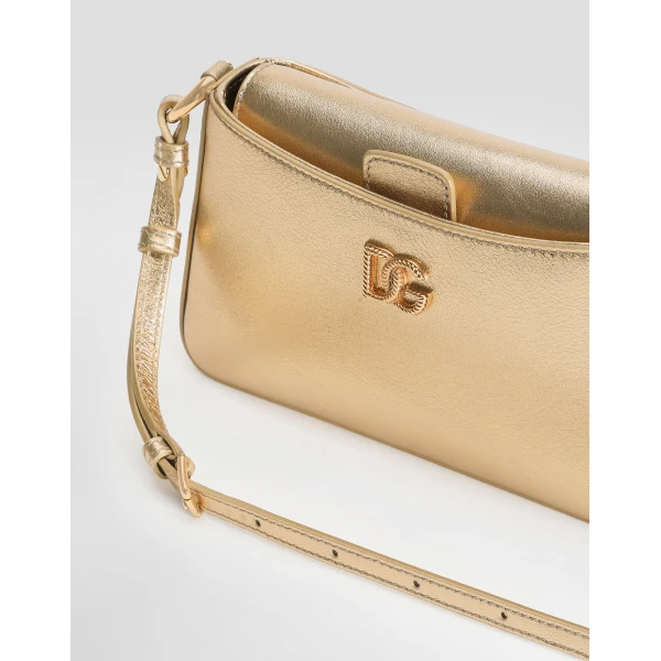 Gold Dolce & Gabbana Laminated calfskin phone bag, view 5 | Mini Bags