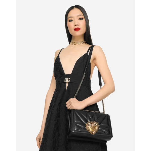 Black Dolce & Gabbana Large Devotion bag in quilted nappa leather, view 2 | Shoulder & Crossbody Bags