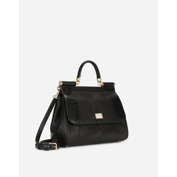 Black Dolce & Gabbana Large Sicily calfskin handbag, view 3 | Totes & Top-Handle Bags