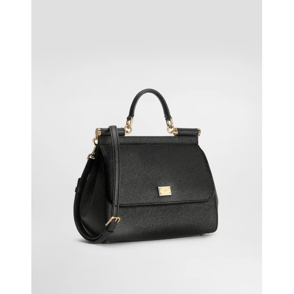 Black Dolce & Gabbana Large Sicily handbag in dauphine calfskin, view 3 | Totes & Top-Handle Bags