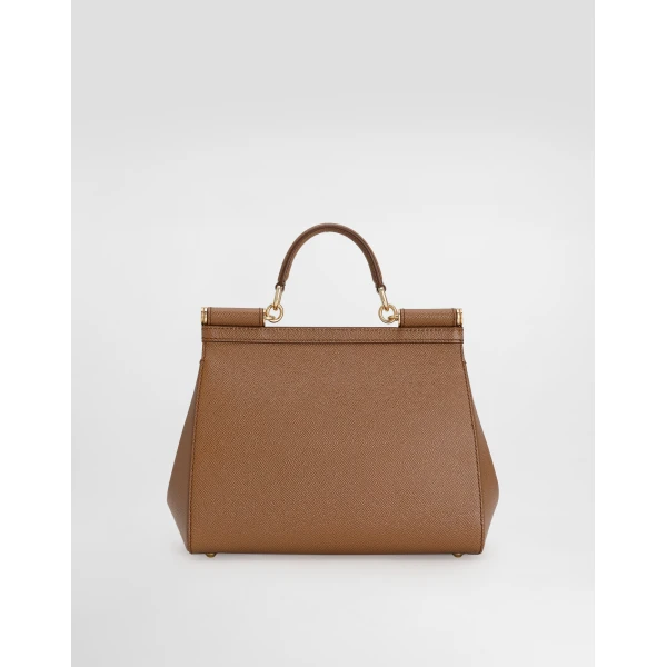 Brown Dolce & Gabbana Large Sicily handbag in dauphine calfskin, view 4 | Totes & Top-Handle Bags