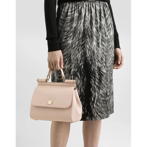 Pink Dolce & Gabbana Large Sicily handbag in dauphine calfskin, view 2 | Totes & Top-Handle Bags