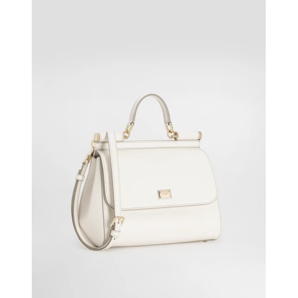 White Dolce & Gabbana Large Sicily handbag in dauphine calfskin, view 3 | Totes & Top-Handle Bags