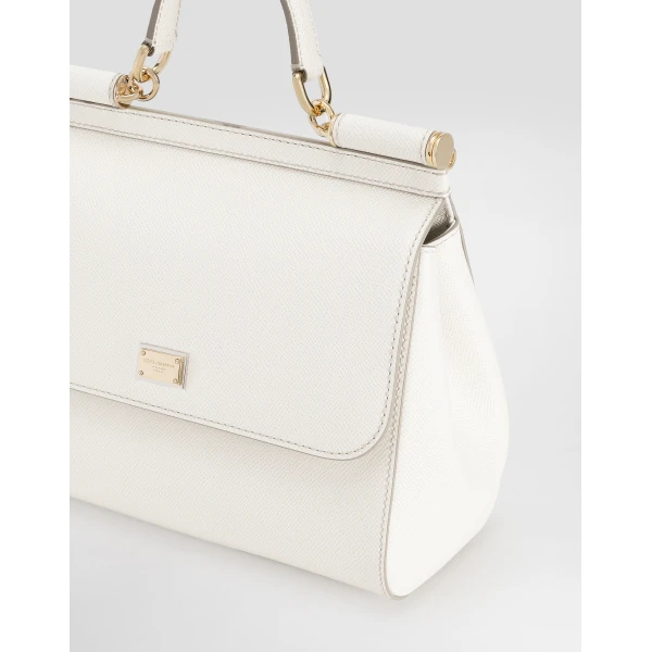 White Dolce & Gabbana Large Sicily handbag in dauphine calfskin, view 6 | Totes & Top-Handle Bags