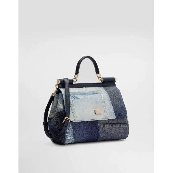 Denim Dolce & Gabbana Large Sicily handbag in denim and calfskin, view 3 | Totes & Top-Handle Bags