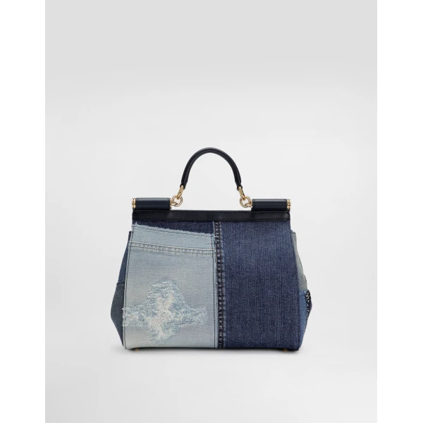 Denim Dolce & Gabbana Large Sicily handbag in denim and calfskin, view 4 | Totes & Top-Handle Bags