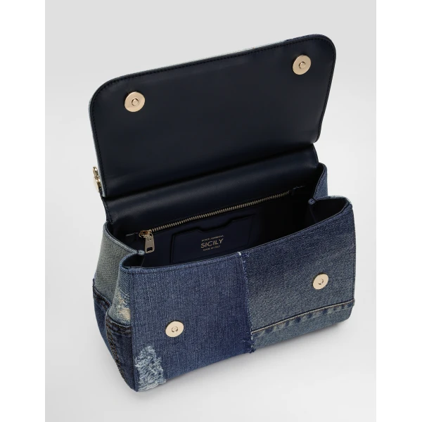 Denim Dolce & Gabbana Large Sicily handbag in denim and calfskin, view 5 | Totes & Top-Handle Bags