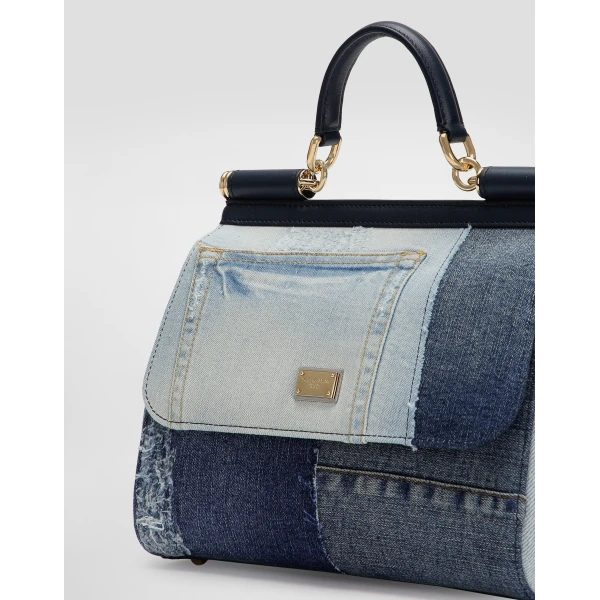 Denim Dolce & Gabbana Large Sicily handbag in denim and calfskin, view 6 | Totes & Top-Handle Bags