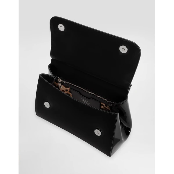 Black Dolce & Gabbana Large Sicily handbag in polished calfskin, view 5 | Totes & Top-Handle Bags