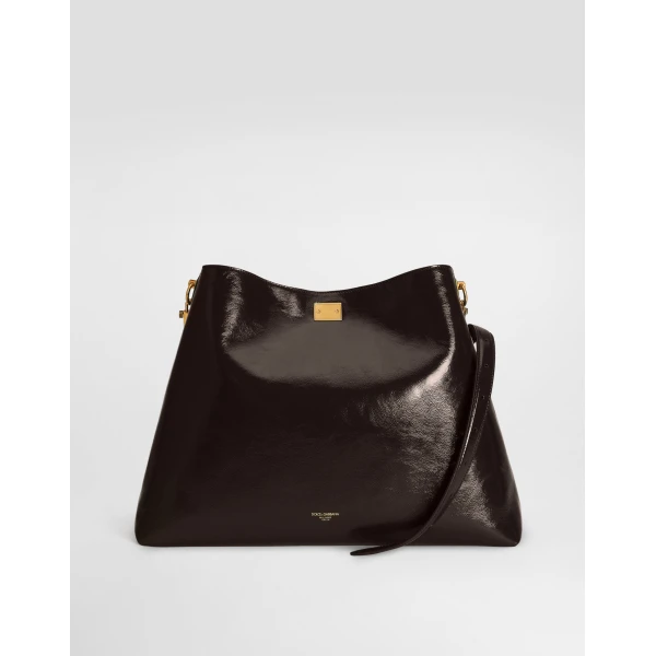 Brown Dolce & Gabbana Large Vittoria calfskin shoulder bag, view 3 | Shoulder & Crossbody Bags