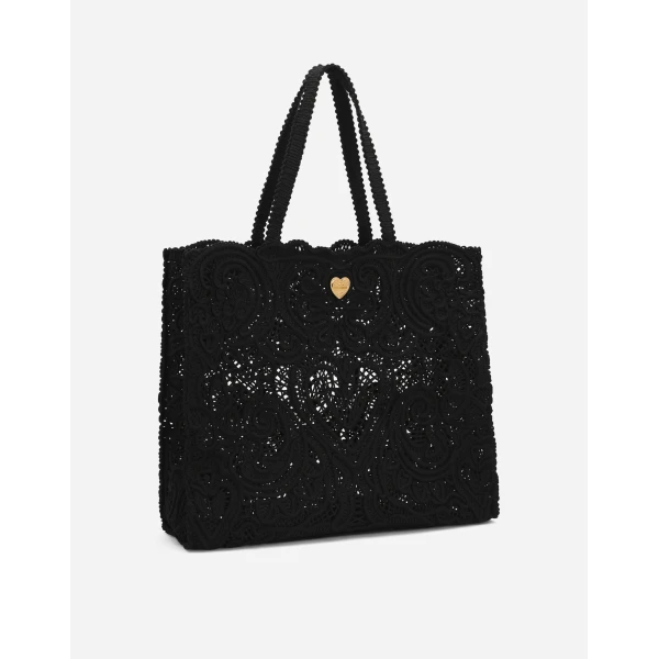 Black Dolce & Gabbana Large cordonetto lace bag, view 3 | Totes & Top-Handle Bags