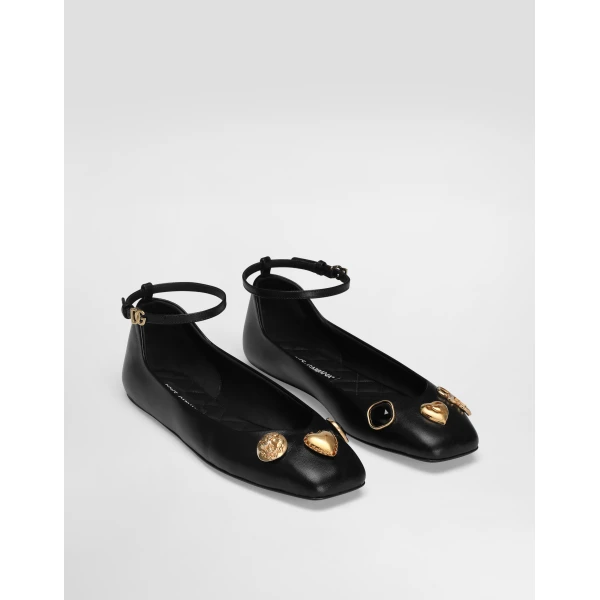 Black Dolce & Gabbana Leather ballet flats with embroidery, view 2 | Flats