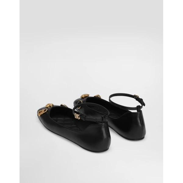 Black Dolce & Gabbana Leather ballet flats with embroidery, view 3 | Flats