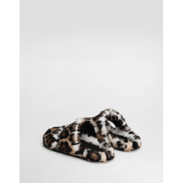 Print Dolce & Gabbana Leo kid leather slides, view 3 | Flip Flops & Slides