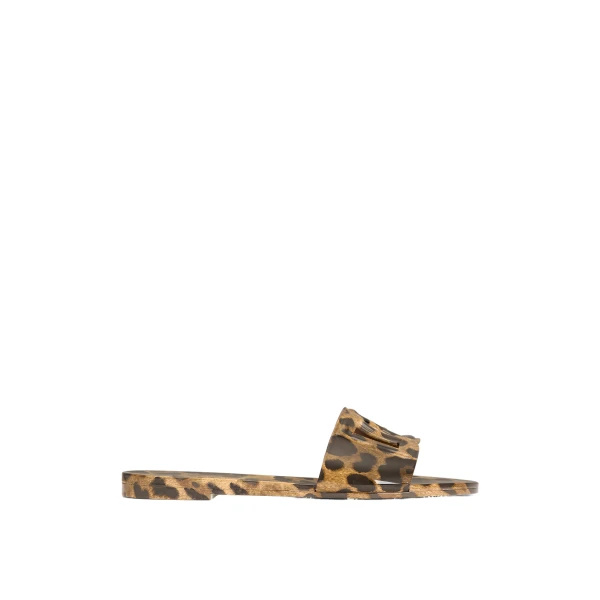Leo-print rubber beachwear slides