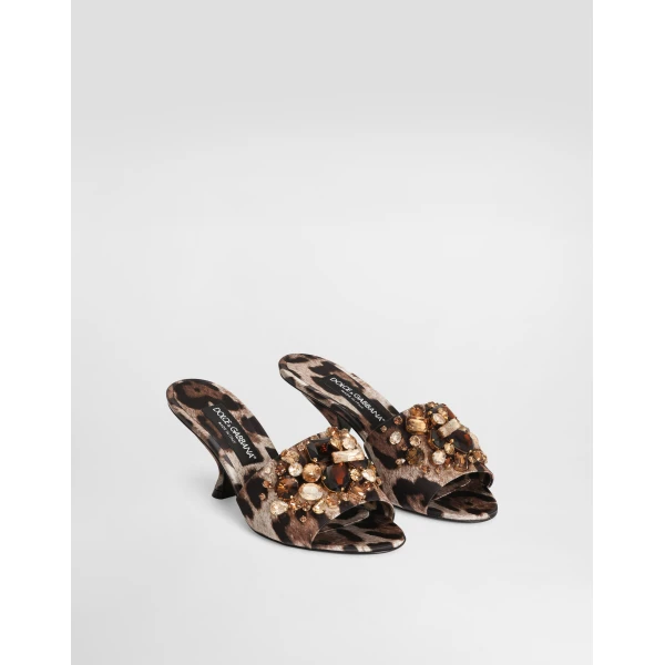 Print Dolce & Gabbana Leopard-print satin mules with embellishments, view 2 | Mules