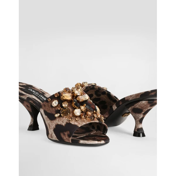 Print Dolce & Gabbana Leopard-print satin mules with embellishments, view 4 | Mules
