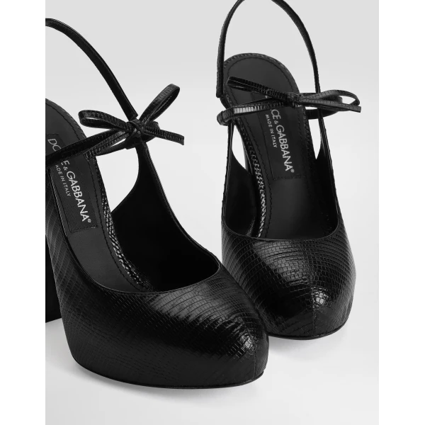 Black Dolce & Gabbana Lizard skin slingbacks, view 4 | Heels