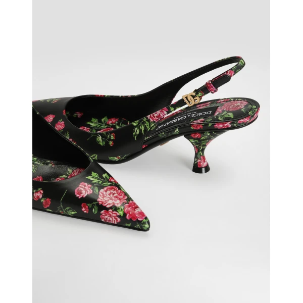 Multicolour Dolce & Gabbana Lollo calfskin slingback with rose print, view 4 | Heels
