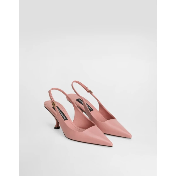 Pink Dolce & Gabbana Lollo polished calfskin slingback, view 2 | Heels