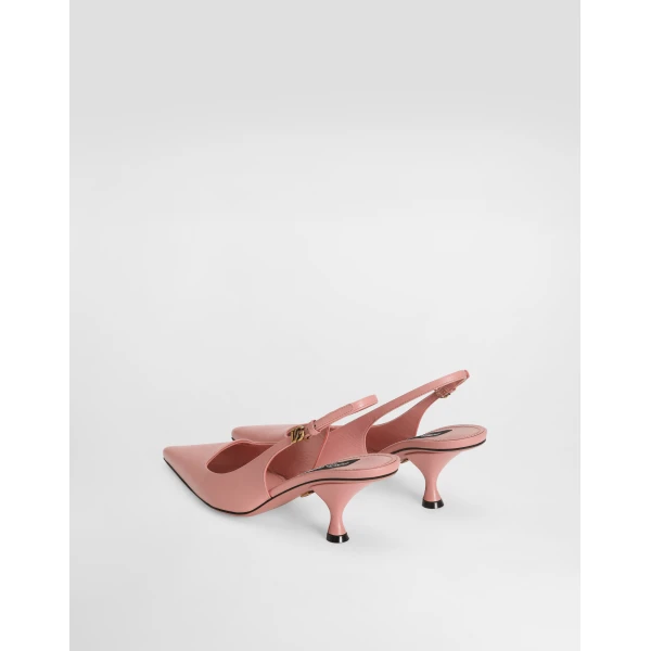 Pink Dolce & Gabbana Lollo polished calfskin slingback, view 3 | Heels
