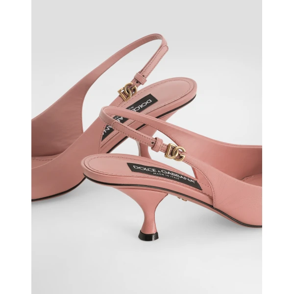 Pink Dolce & Gabbana Lollo polished calfskin slingback, view 4 | Heels