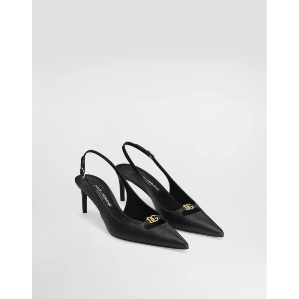 Black Dolce & Gabbana Lollo silk nappa leather slingback, view 2 | Heels