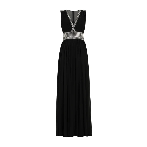 Long chiffon dress with fusible rhinestone detailing
