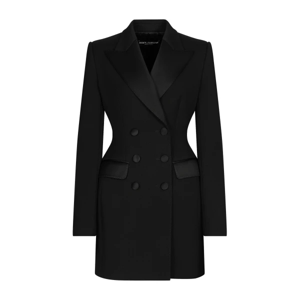 Long double-breasted Dolce tuxedo jacket in stretch wool