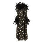 Print Dolce & Gabbana Long polka-dot silk organza dress with feathered details | Maxi Dresses