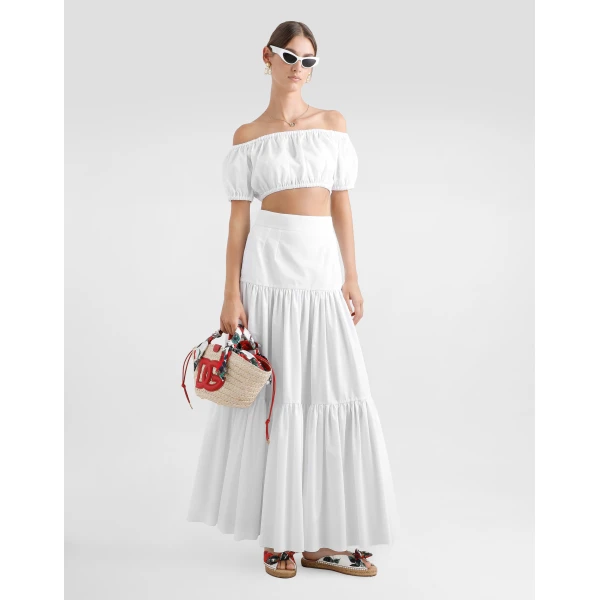 White Dolce & Gabbana Long ruffled cotton skirt, view 2 | Maxi Skirts