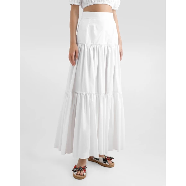 White Dolce & Gabbana Long ruffled cotton skirt, view 4 | Maxi Skirts