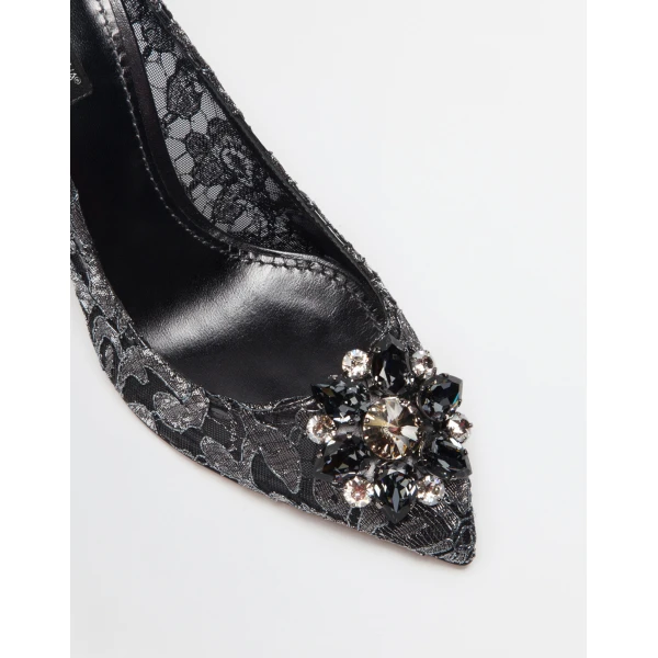 Grey Dolce & Gabbana Lurex lace rainbow pumps with brooch detailing, view 2 | Heels
