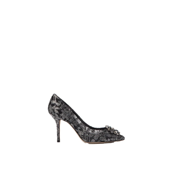 Grey Dolce & Gabbana Lurex lace rainbow pumps with brooch detailing | Heels