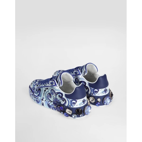 Multicolour Dolce & Gabbana Majolica-print calfskin Portofino sneakers, view 3 | Sneakers