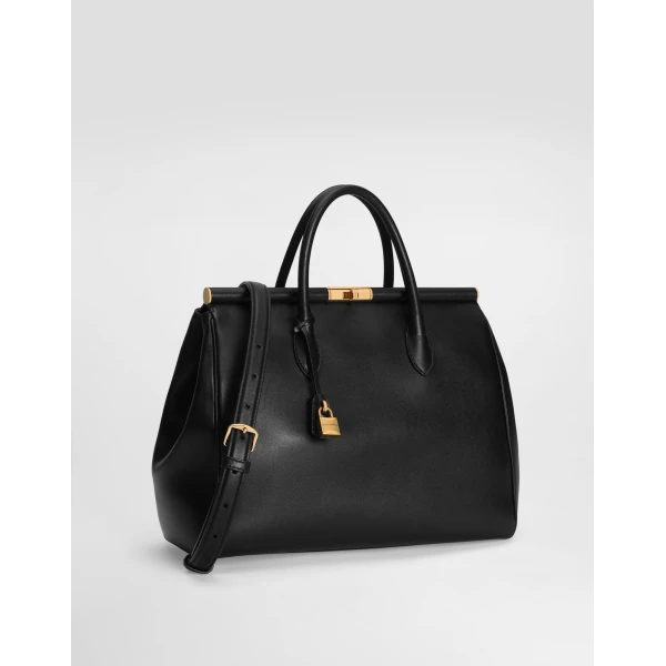 Black Dolce & Gabbana Marlene Day xl handbag in palmellato calfskin, view 3 | Totes & Top-Handle Bags