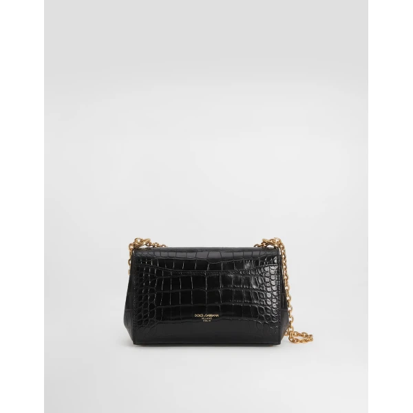 Black Dolce & Gabbana Marlene city mini bag in polished alligator, view 4 | Mini Bags