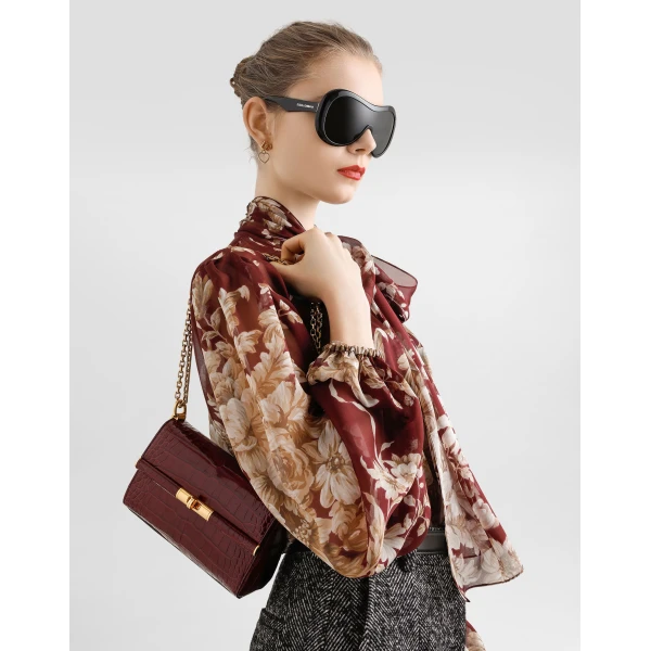 Bordeaux Dolce & Gabbana Marlene city mini bag in polished alligator, view 2 | Mini Bags