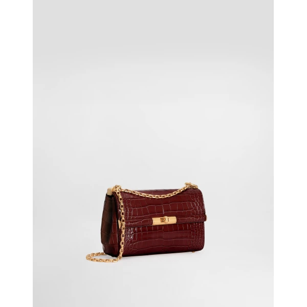 Bordeaux Dolce & Gabbana Marlene city mini bag in polished alligator, view 3 | Mini Bags