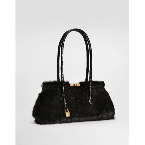 Black Dolce & Gabbana Marlene handbag in kid leather and polished crocodile, view 2 | Totes & Top-Handle Bags