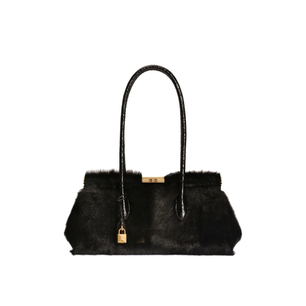 Black Dolce & Gabbana Marlene handbag in kid leather and polished crocodile | Totes & Top-Handle Bags