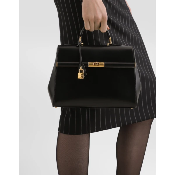 Black Dolce & Gabbana Marlene handbag in palmellato calfskin, view 2 | Totes & Top-Handle Bags