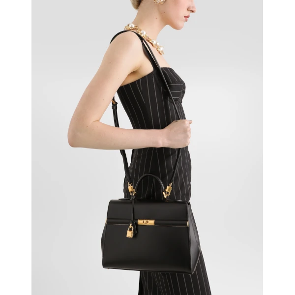 Black Dolce & Gabbana Marlene handbag in palmellato calfskin, view 3 | Totes & Top-Handle Bags