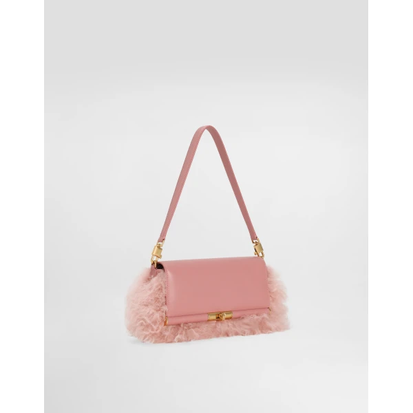 Multicolour Dolce & Gabbana Marlene shearling and palmellato calfskin shoulder bag, view 3 | Shoulder & Crossbody Bags