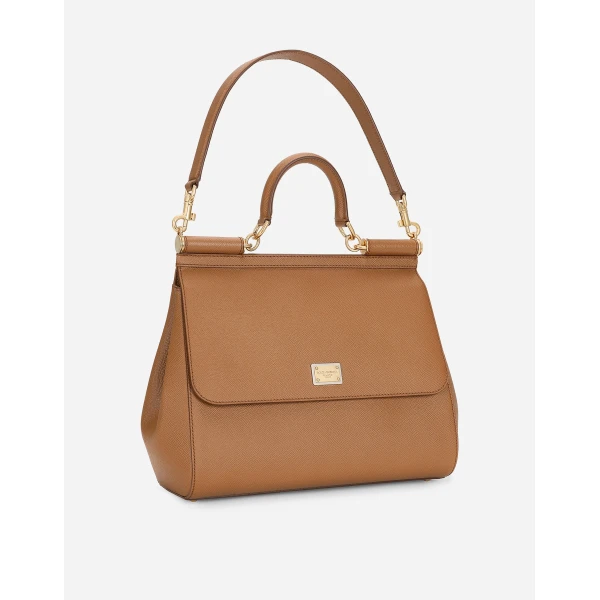 Brown Dolce & Gabbana Maxi Sicily handbag in dauphine calfskin, view 2 | Totes & Top-Handle Bags