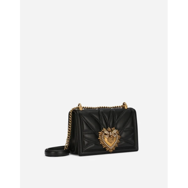 Black Dolce & Gabbana Medium Devotion bag in quilted nappa leather, view 3 | Shoulder & Crossbody Bags