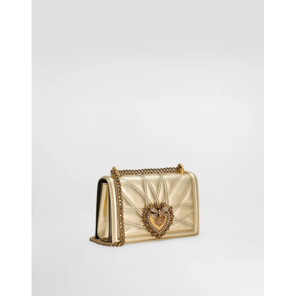 Gold Dolce & Gabbana Medium Devotion bag in quilted nappa leather, view 3 | Totes & Top-Handle Bags