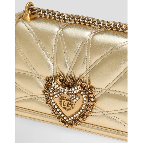 Gold Dolce & Gabbana Medium Devotion bag in quilted nappa leather, view 6 | Totes & Top-Handle Bags